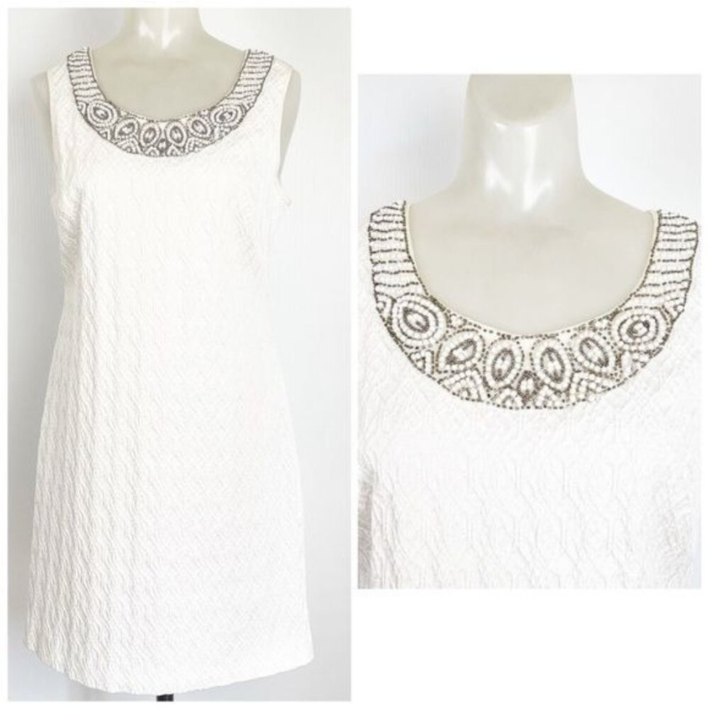 Adrianna Papell Embellished Crepe White textured Sheath Dress size 6P